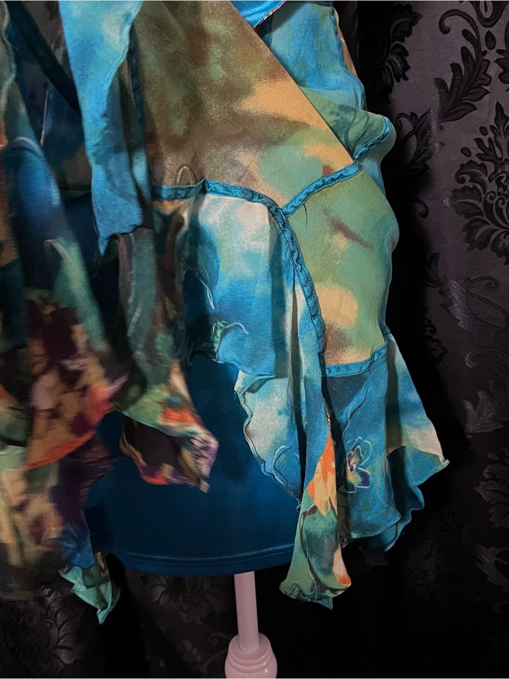Sue Wong Teal and Green Floral Halter Midi Dress - Picture 6 of 6